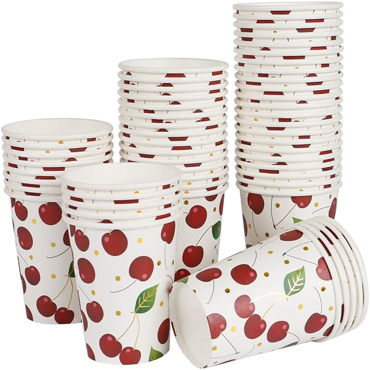 Gold Cherry Paper Party Cups 9oz Gold Foil Cherries Fruit Disposable Decorative Paper Cup