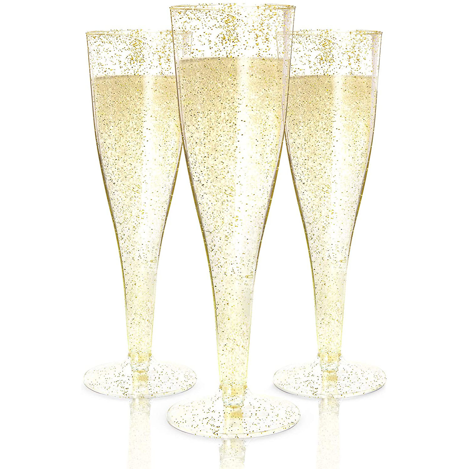 Disposable glitter gold Champagne Flute plastic glasses for parties