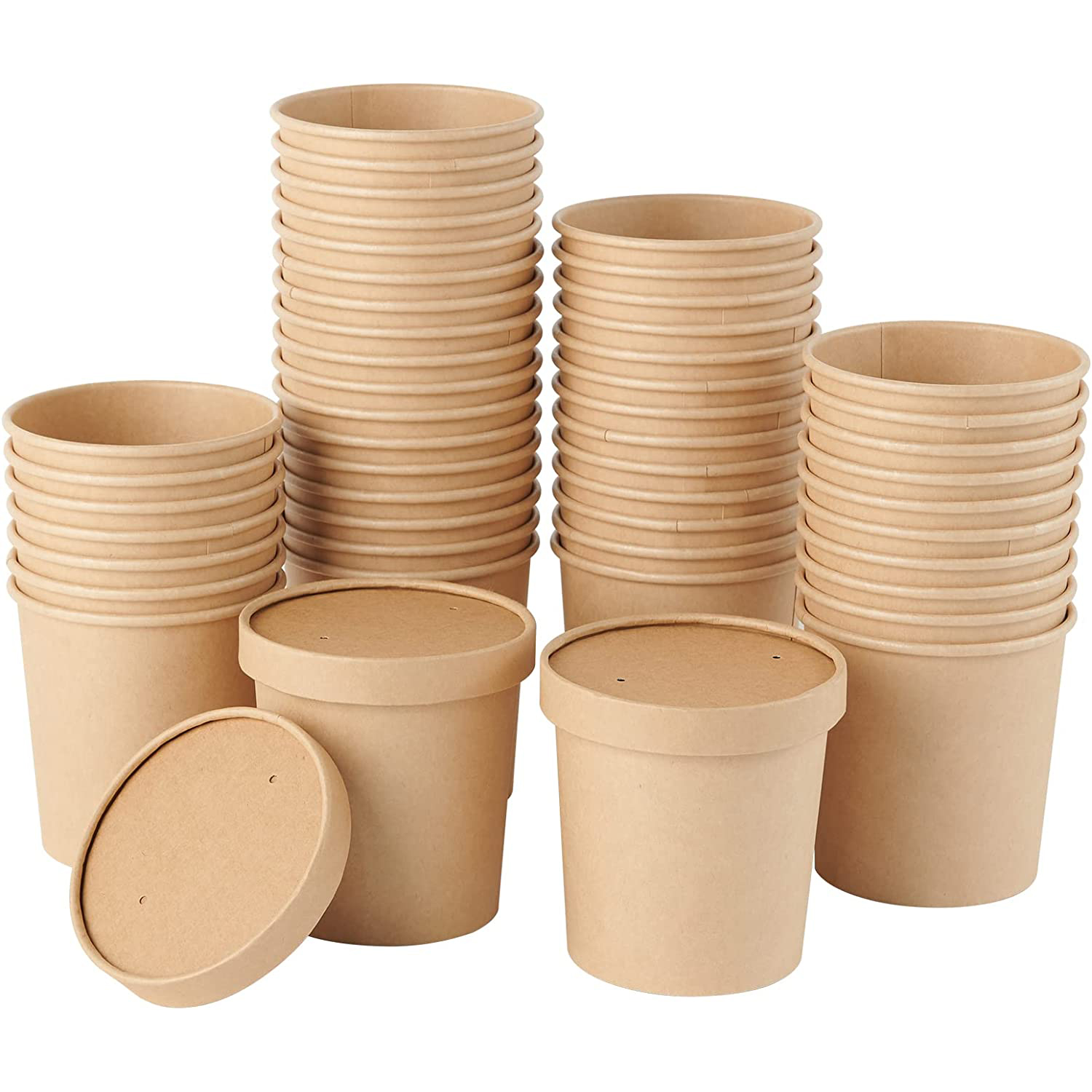 12oz Paper Soup Containers with Lids Disposable Kraft Cups