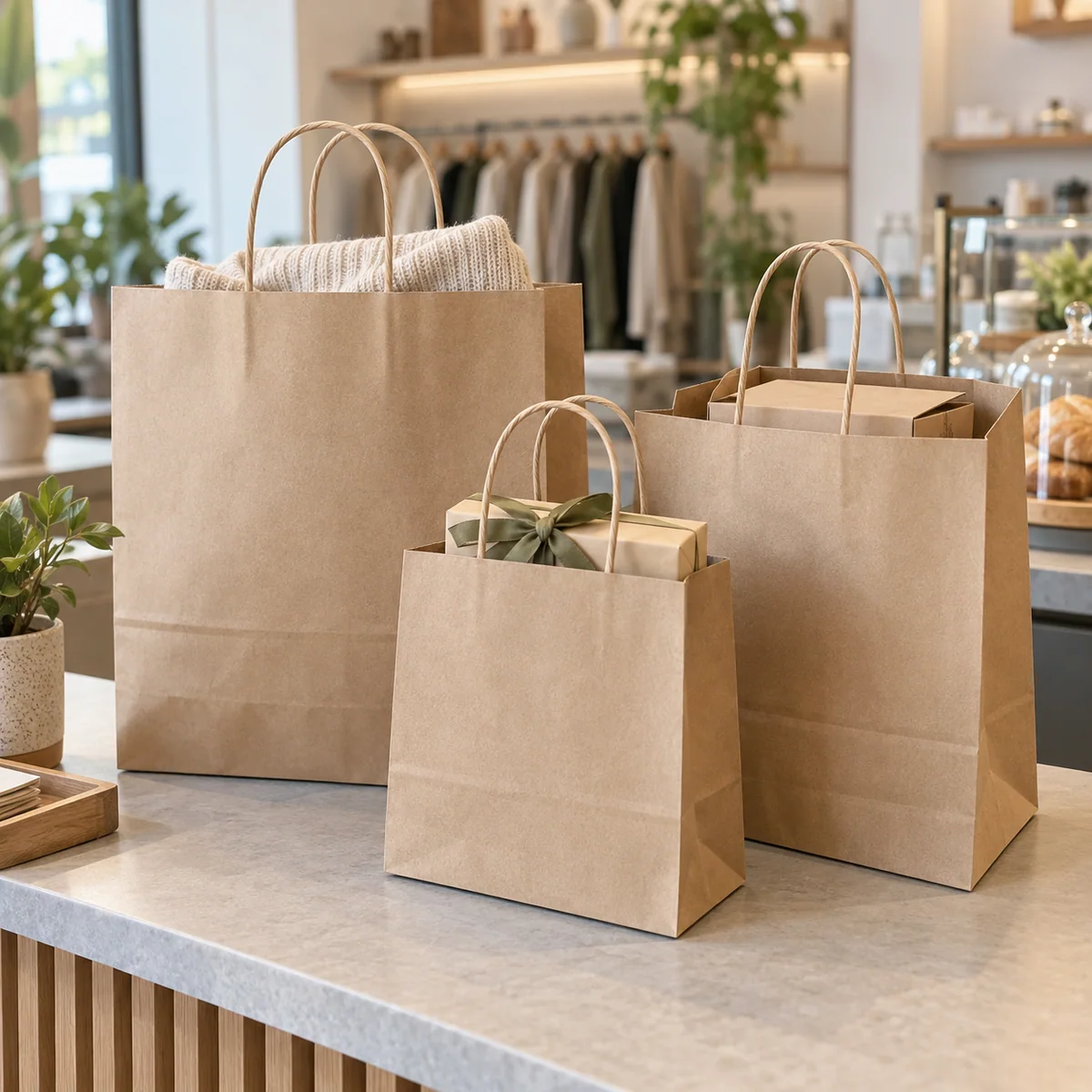 Brown Kraft Paper Bags with Handles | 3 Sizes product image 2