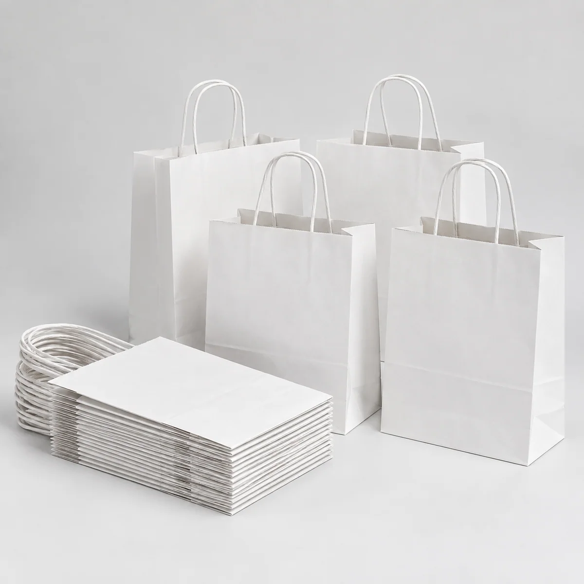 8x4.75x10 White Kraft Paper Bags with Handles product image 1