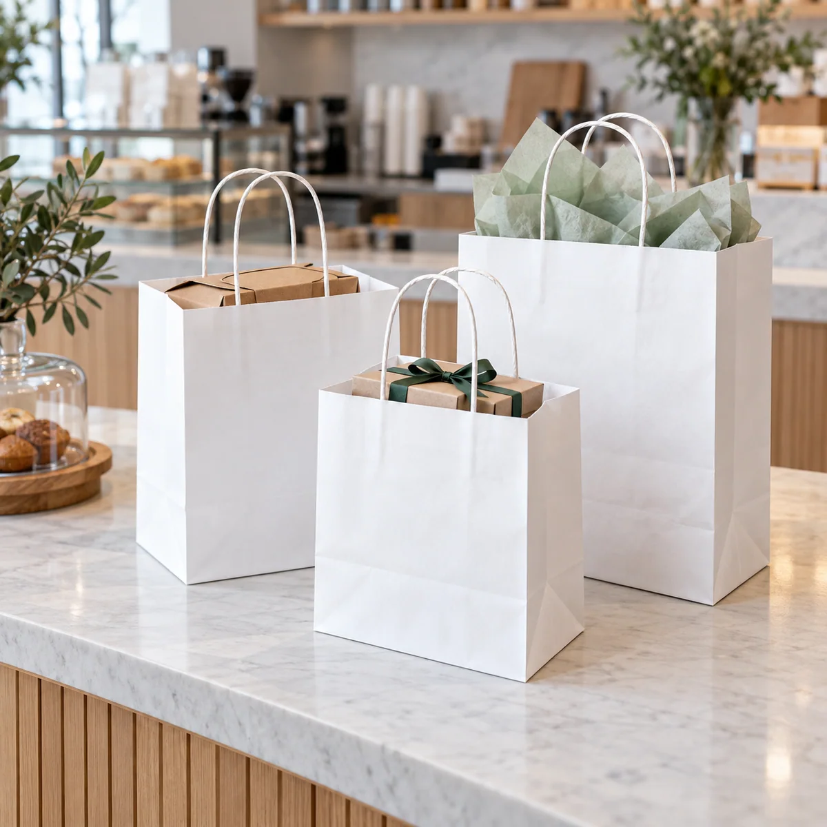 8x4.75x10 White Kraft Paper Bags with Handles product image 2